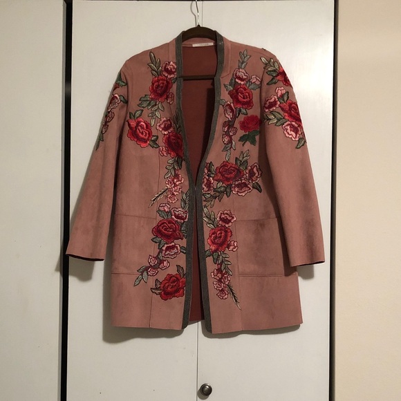Tahari Jackets & Blazers - Tahari Dusty Rose Appliqué Open-Front Coat Size M